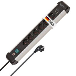 Мережевий фільтр Brennenstuhl Premium-Alu-Line на 6 розеток з USB (3.1A), 3м, алюмінієвий корпус, з вимикачем, Made in Germany