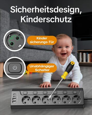 Мережевий фільтр 5-портовий з USB та LED, чорний. Розподільник розеток на стіл, для дому, кухні. Можливість настінного монтажу.