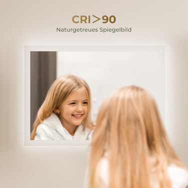 Дзеркало для ванної кімнати з підсвічуванням LED 80x60 см, регульоване, 3 кольори світла (3000K/4000K/6500K), антизапарник, вертикальна/горизонтальна установка, без збільшення 3x