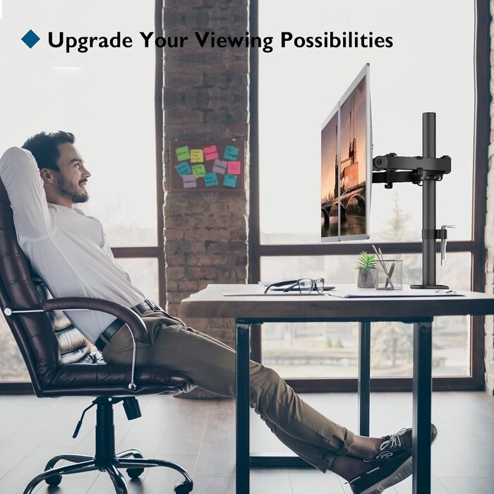 Підставка для монітора BONTEC для 2 моніторів 13-27 дюймів (плоскі та вигнуті), регульована по висоті, нахил, поворот, оберт, чорний, VESA 75x75/100x100, 10 кг/arm