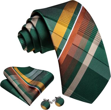 Краватка Barry.Wang в клітинку з набором для краватки (хустинка, краватка, запонки) – зелено-жовта