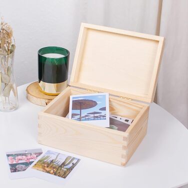 Wooden box with lid - 40x30x24cm, Natural, FSC® - All-purpose box without handles - Storage box | Memory box | Craft & Gift box (20 x 15 x 10 cm | S)
