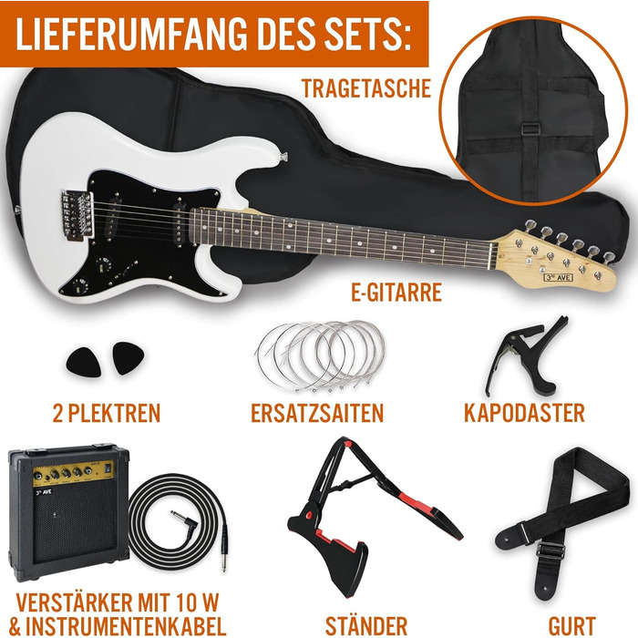 Електрогітара 3/4 розміру 3rd Avenue XF Ultimate Kit з підсилювачем 10W, тюнером, кабелем, стійкою, сумкою, ременем, запасними струнами, медіаторами та каподастром - набір для початківців