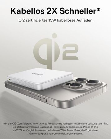 Power Bank Baseus 10000mAh з MagSafe Qi2, 22.5W PD, USB-C, Білий