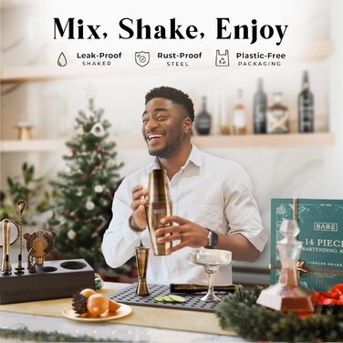 Набір бармена Mixology Boston Cocktail Shaker Set (14 предметів) з матового латуні 0.8L (BKB3)