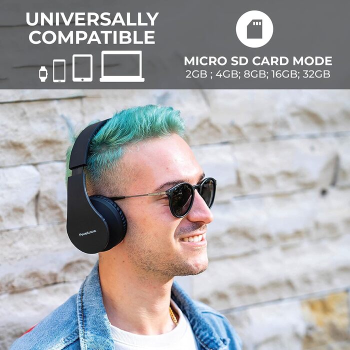 Бездротові навушники PowerLocus Over-Ear з Bluetooth, HiFi стерео, FM радіо та Micro SD/TF слотом (Чорний)