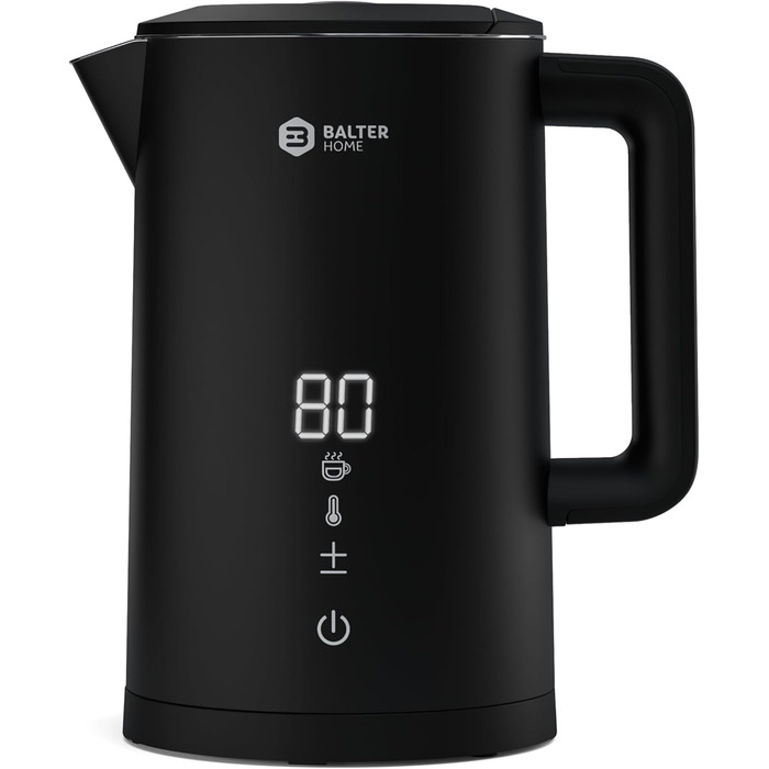 Balter Stainless Steel Kettle with Temperature Setting, 40°C-100°C, Double-Walled, BPA-Free, 1.7L, Black, WK-5-Touch (5 Temperature Levels, LCD)