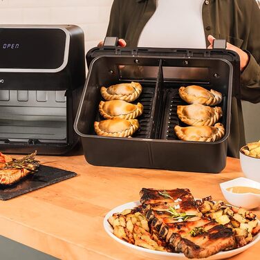 Cecotec Digital Hot Air Fryer 9L with Window - Air Fryer Cecofry Panoramic 9000. 2700W, movable divider, dual temperature, temperature from 80-200 ºC, 8 modes, multifunctional touch panel Black | Window 1 Basket 9 Liters + Divider | 12 Modes