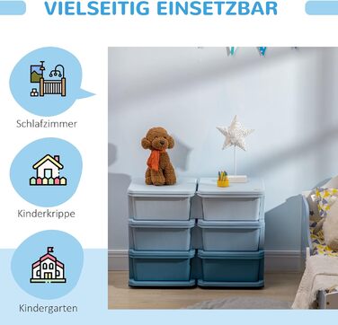 HOMCOM Kids' Storage Chest with Drawers, Toy Organizer, Toy Box, Three Tiers for Children's Room, 3-6 Years, Kids' Furniture, 37 x 37 x 56.5 cm (75L x 37W x 56.5H cm, Blue)