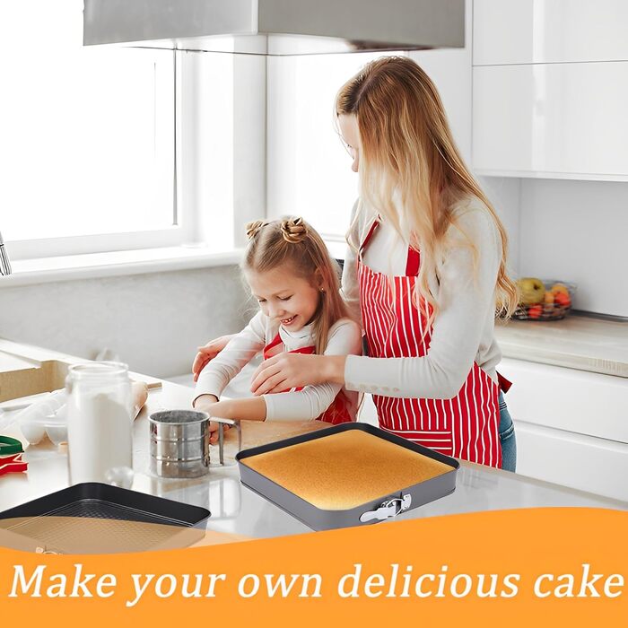 Набір форм для випікання тортів та кексів, квадратні, чорні, металеві, знімний дно, антипригарне покриття