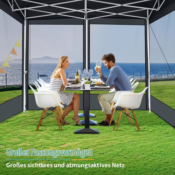 COBIZI Pavilion 3x3m Foldable, Waterproof & Winter-Proof – Stable Garden Tent with 23mm Steel Pipe, UV50+ and Mosquito Nets for Camping/Parties + Carry Bag (Gray, 3mx3m)
