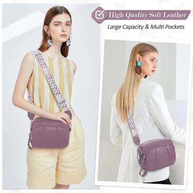 Сумка жіноча через плече кросбоді з натуральної шкіри лілового кольору, стильна, з широким ременем та відділенням для карт