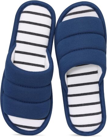 Тапочки халатні з відкритим носком для жінок та чоловіків, м'яка бавовна, Memory Foam, сліпони, для дому (розмір 11-12 жіночий/10-10.5 чоловічий, темно-синій)