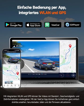 Відеореєстратор E-YEEGER Dashcam Auto 345° Panorama 4K+2.5K з GPS, WiFi, HDR, Нічне бачення, Паркувальний режим, Loop-запис, SD-карта 64GB