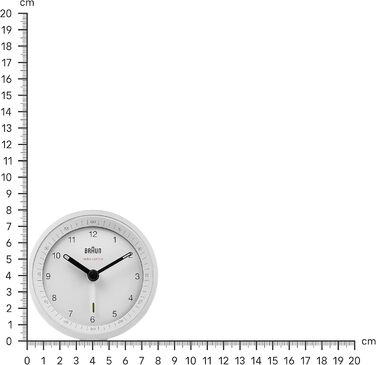 Classic Braun analog radio alarm clock for Central European Time (CET/GMT+1) with snooze function and illumination, quiet movement, crescendo alarm in white, model BC07W-DCF