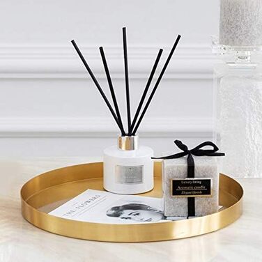 DOKOT Round Stainless Steel Serving Tray Gold, Jewelry and Makeup Organizer/Candle Tray Gold (32 cm)