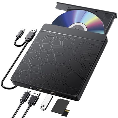 Зовнішній CD/DVD-привід Labtec для ноутбука Windows 11/10, USB 3.0 та Type-C, з картридером SD/TF та USB-хабом, портативний DVD-брунер