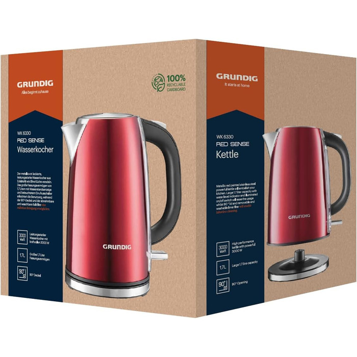 Електричний чайник Grundig WK 8340 з нержавіючої сталі, 1.7 л, прихований нагрівальний елемент, індикатор рівня води, колір Rose Gold