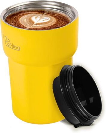 Термокружка 350 мл з кришкою, що не пропускає, з нержавіючої сталі для кави, чаю та напоїв на виніс (Жовтий)