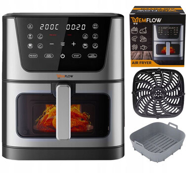 Аерофритюрниця MEMFLOW 8л, 1800 Вт, 14 програм, сенсорне керування, срібляста