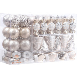 Набір прикрас для ялинки Sea Team 77 шт., міцні кулі, новорічні орнаменти, з подарунковою упаковкою (шампань)