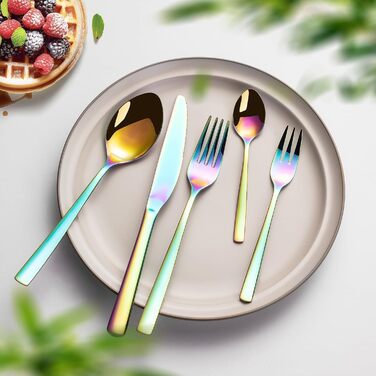 Opolia Cutlery Set for 6 People, Rainbow Cutlery, 30-Piece Stainless Steel Cutlery Set, High-Gloss Polished, Forks and Spoons, Dishwasher Safe, Rustproof and Colorful
