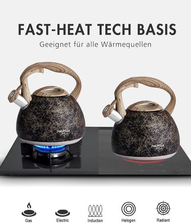 Електричний чайник Poliviar Moderne Induktion, 2.7L, нержавіюча сталь, чорне золото