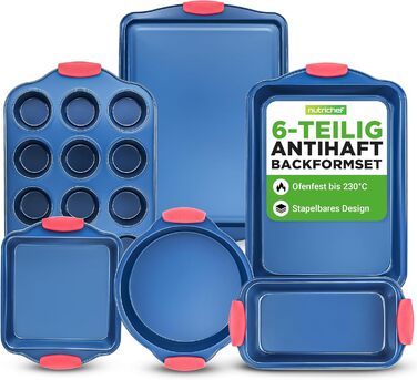 Набір форм для випічки Nutrichef 10 шт. з антипригарним покриттям – для випікання солодкого (печиво) та солоного (пироги, піца). Форми з вуглецевої сталі, без PFOA та PTFE, з силіконовими ручками. Круглі та квадратні форми.