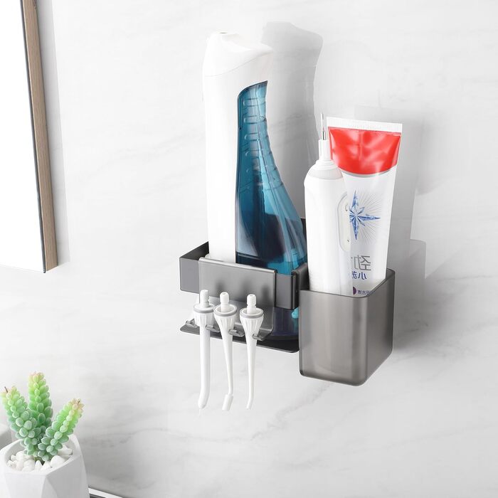 Тримач для електричної зубної щітки з аксесуарами для ванної кімнати, нержавіюча сталь, настінний, без свердління, сріблястий, великий, безщітковий