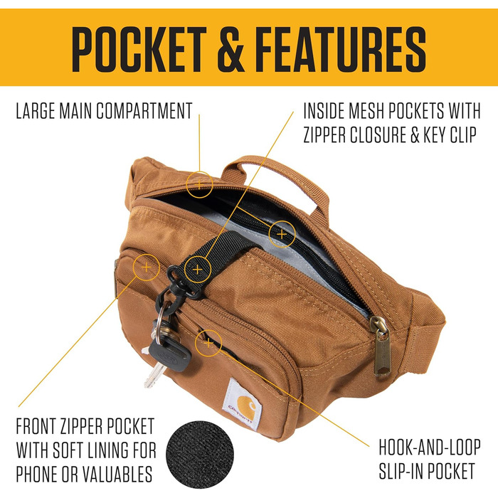 Сумка на пояс Carhartt Unisex чорного кольору, водонепроникна, регульована, міцна