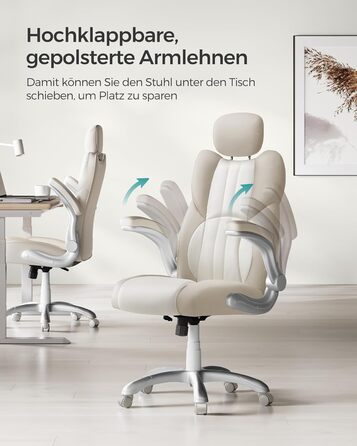 Крісло офісне SONGMICS, ігрове, регульована спинка, гойдалка, USB, підлокітники, ролики, регульована висота, OBG65BK (Крем-білий)