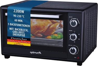 Міні-піч OptimumX 20L з конвекцією, таймером на 60 хв, для піци, 1380 Вт, чорний (60 літрів)