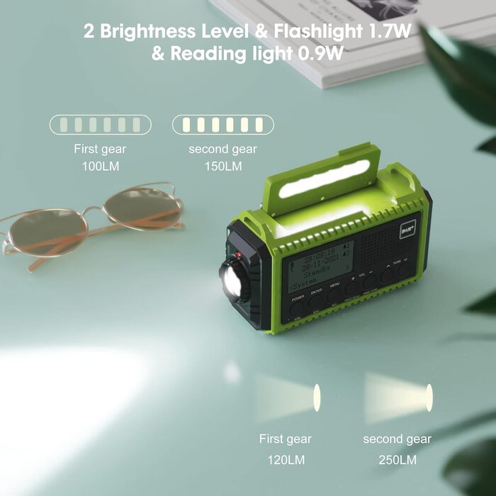 Радіоприймач Kurbelradio з DAB+/DAB/UKW, акумулятор 5000mAh, ліхтарик, SOS-сигнал, зарядка USB, динамо, FM, для кемпінгу та подорожей
