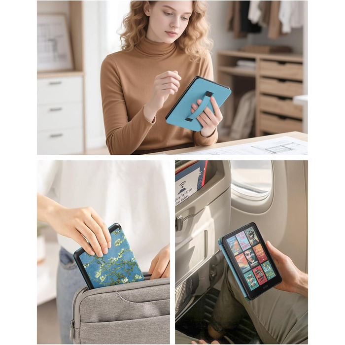 Чохол MoKo для Kindle Paperwhite (12-го покоління, 2024) та Kindle Colorsoft Signature Edition (2024), з петлею для руки, авто-ввімкнення/вимкнення, Agave Grün (aprikose Blume)