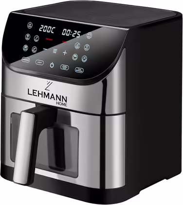 Lehmann Hot Air Fryer XXL with 8L Basket and Viewing Window, Oil-Free Fryer with Lighting, 1800W, Temperature Control up to 200° C, Airfryer with up to 10 Programs, Timer and Touch Display