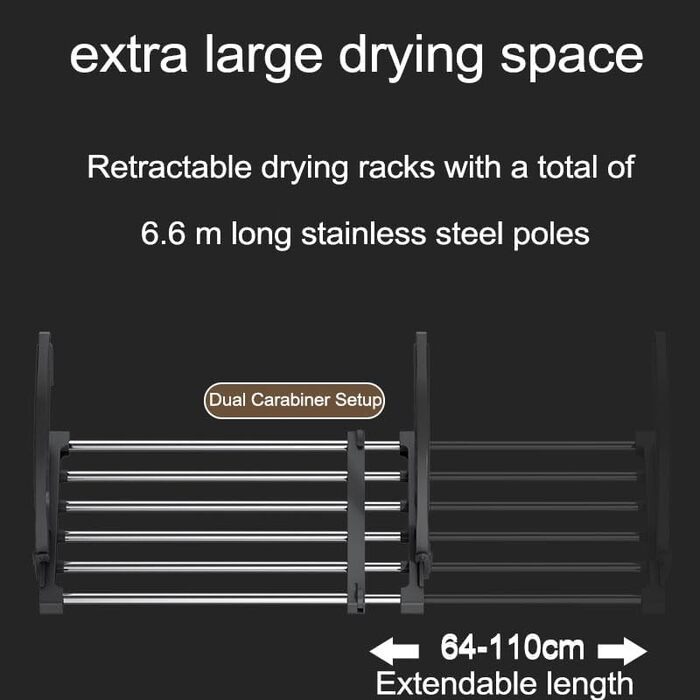 Висувна сушилка для білизни з нержавіючої сталі, турбо-тип, 6 крил, 3 рівні, для дому та вулиці, 64-110 см