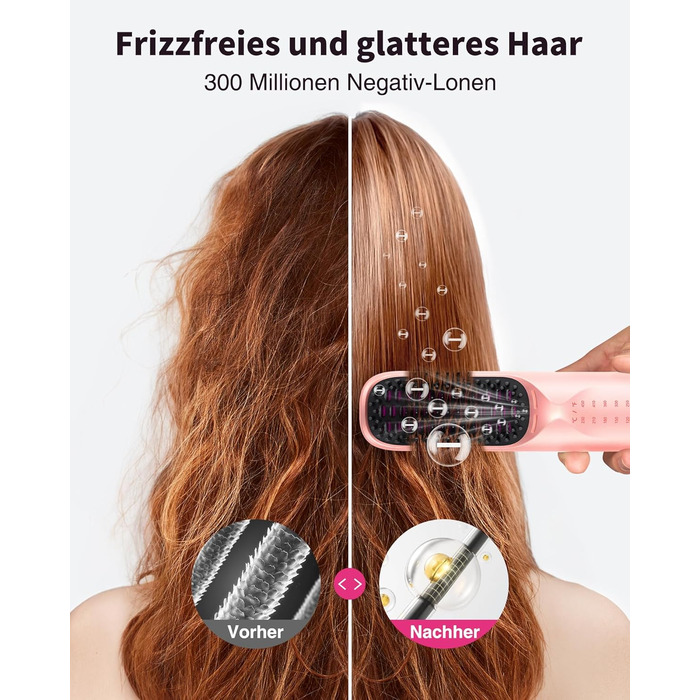 Бездротова випрямляч для волосся Bopcal Mini Glättbürste з іонізацією, 10000mAh, захистом від опіків, швидкий нагрів, 6 температурних режимів, рожевий