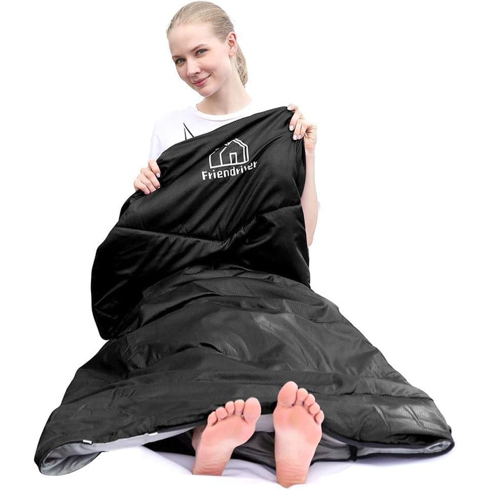 Сплячий мішок Friendriver XL, 4 сезони, водонепроникний, для дорослих та дітей, чорний, 86.6' x 33.46'