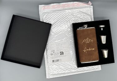 Набір фляг з гравіюванням гір, фляга з нержавіючої сталі 8oz/237ml, персоналізований подарунок на день народження, персоналізовані подарунки для чоловіків, кемперів, мандрівників (сірий) (Braun-design 5, 355ml/12oz)