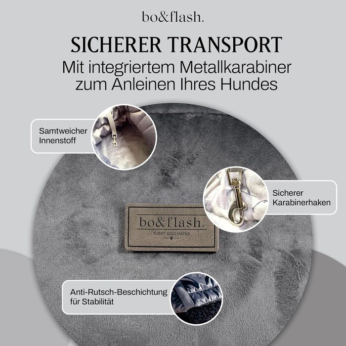 bo&flash Сумка-переноска для собак Portland – 44x26x32 см – для маленьких собак до 7 кг – комфортна та стильна, миється та екологічна (Темно-сірий)