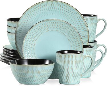 Stoneware Combination Service, vancasso GUTO Dinnerware Set, 16-piece dining set with 4 dinner plates, dessert plates, bowls, and cups for 4 people