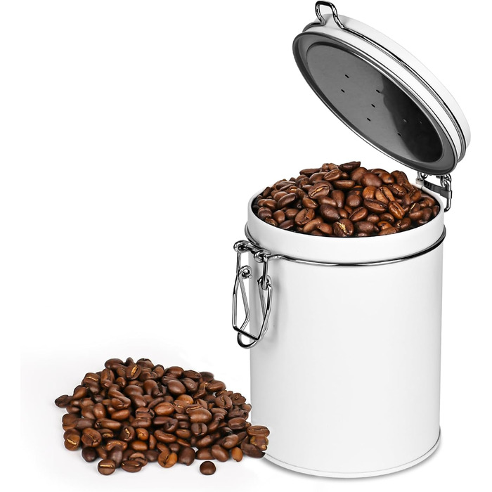 Кавова банка з нержавіючої сталі 450 мл з клапаном, вакуумна, для кави, чаю, горіхів, какао, зберігання (біла)