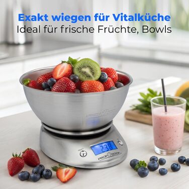 Кухонні ваги ProfiCook PC KW 1040 з мискою | Цифрові ваги до 5000г (з кроком 1г) | Функція тарування | Одиниці вимірювання: г, мл, lb.oz, fl.oz | Кухонні ваги