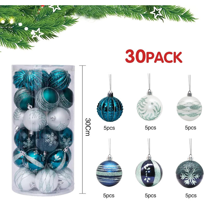 30 шт. Новорічні кулі, прикраси на ялинку, синій та білий, 6 см. Ручна робота, з гачком. Новорічні прикраси для ялинки та різдвяний декор.