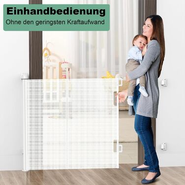 Adjustable Baby Gate with Lock - Expandable Pet & Baby Safety Fence, 150cm Wide, 83cm High, No Drill Installation, Automatic Latch