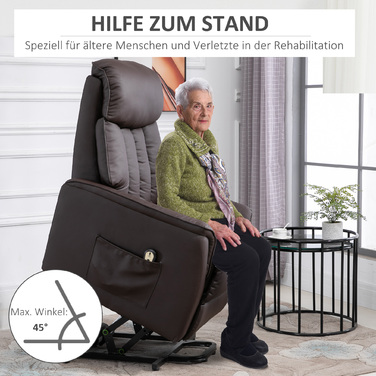 HOMCOM Electric Recliner Chair, TV Recliner with Lift Assist, Recliner with Lie-Flat Function, Faux Leather, Brown, 80 x 94 x 104 cm | Aosom