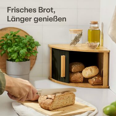 Бротокришка Praknu з дерева з косою та ковзними дверцятами – економія місця – зберігає хліб свіжим – легка збірка з інструкцією (Чорний)