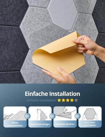 Акустичні гексагональні панелі самоклеючі, 12 шт. Поглинач звуку для студії, вітальні, геймерської зони та офісу, чорні, 30 x 26 x 0,9 см