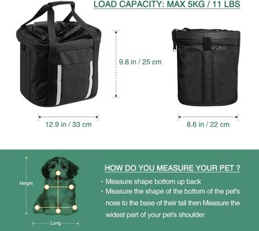 Корзина для собак на велосипед ANZOME, чорна, 33 x 22 x 25 см, з адаптером та ременем безпеки