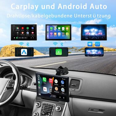 Plimpton 9-дюймовий автомобільний дисплей із бездротовим CarPlay та Android Auto, IPS сенсорний екран, цифровий медіаресивер, Mirror Link, навігація, Bluetooth, AUX